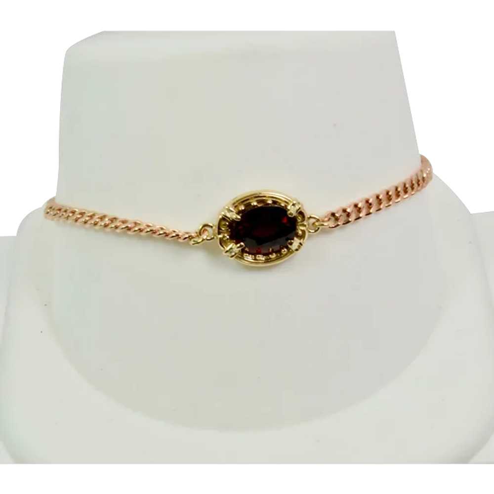 14k Solid Yellow/Rose Gold Garnet Bracelet Vintage - image 1