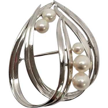 Mikimoto Sterling Silver Pearl Double Loop Pin/Br… - image 1