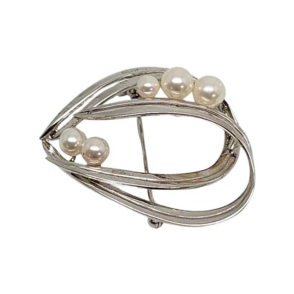 Mikimoto Sterling Silver Pearl Double Loop Pin/Br… - image 5