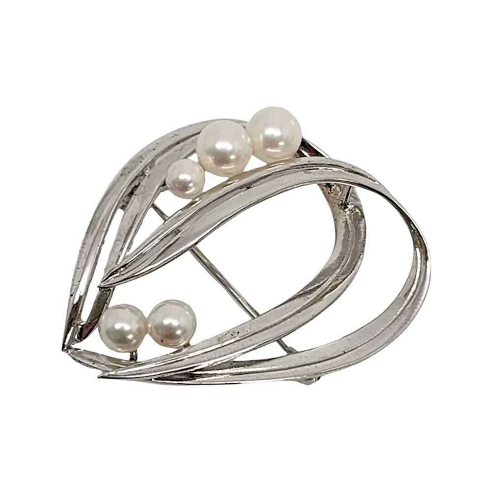 Mikimoto Sterling Silver Pearl Double Loop Pin/Br… - image 6
