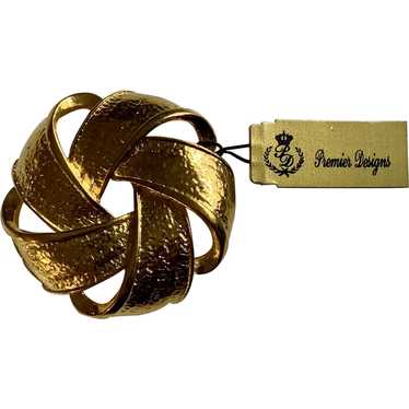 Vintage Woven Gold Tone Ribbon Brooch Pin PD Prem… - image 1