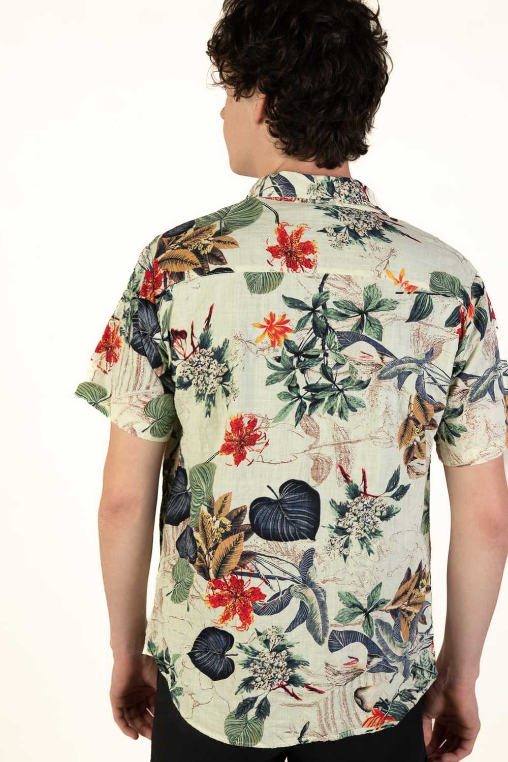 Beige & Navy Leaves Hawaiian Shirt - image 3