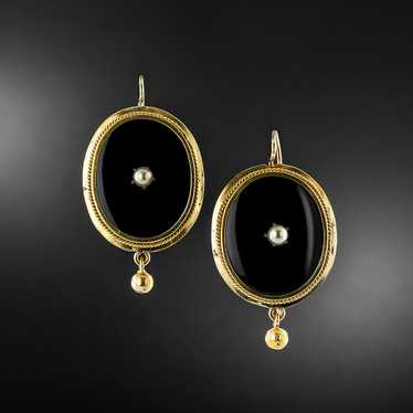 Victorian Onyx and Pearl Oval Earrings