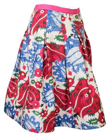 Oscar De La Renta Red and Blue Floral Print Skirt