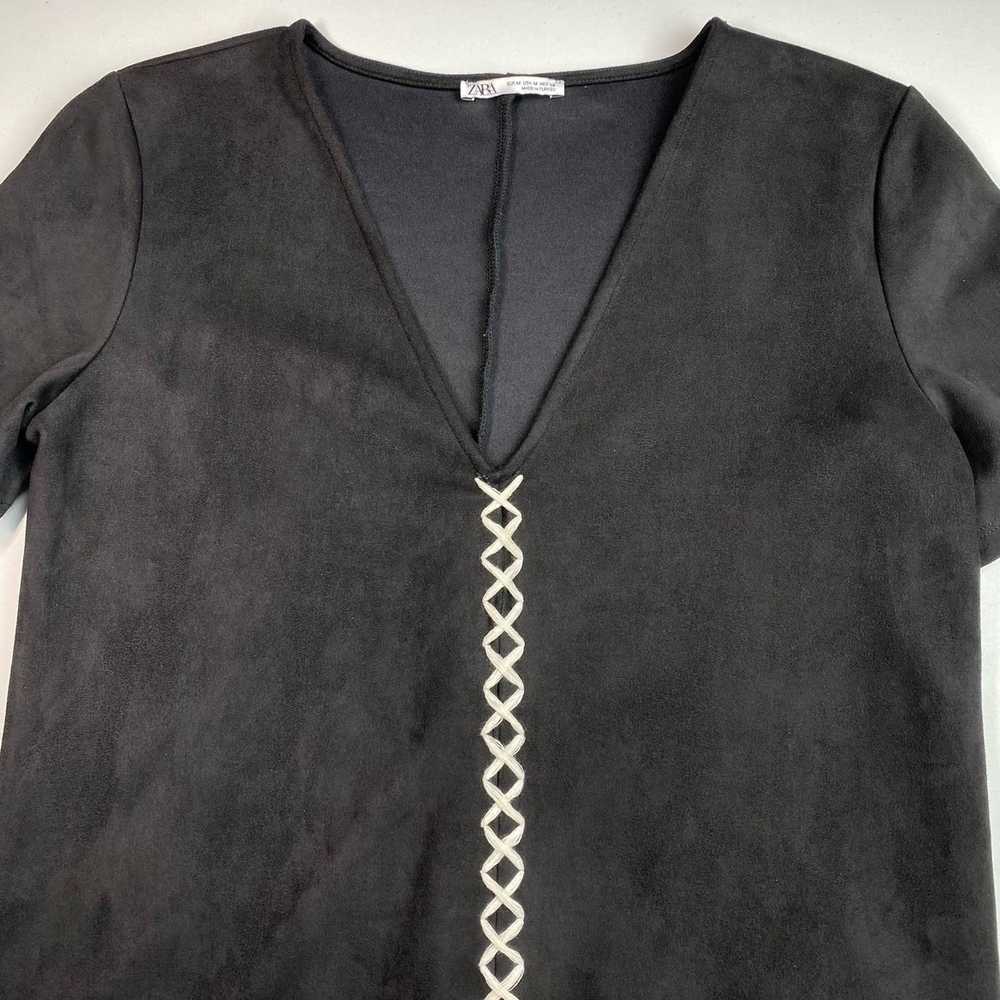 Zara ZARA Embroidered Faux Suede Shift Dress Sz M… - image 3