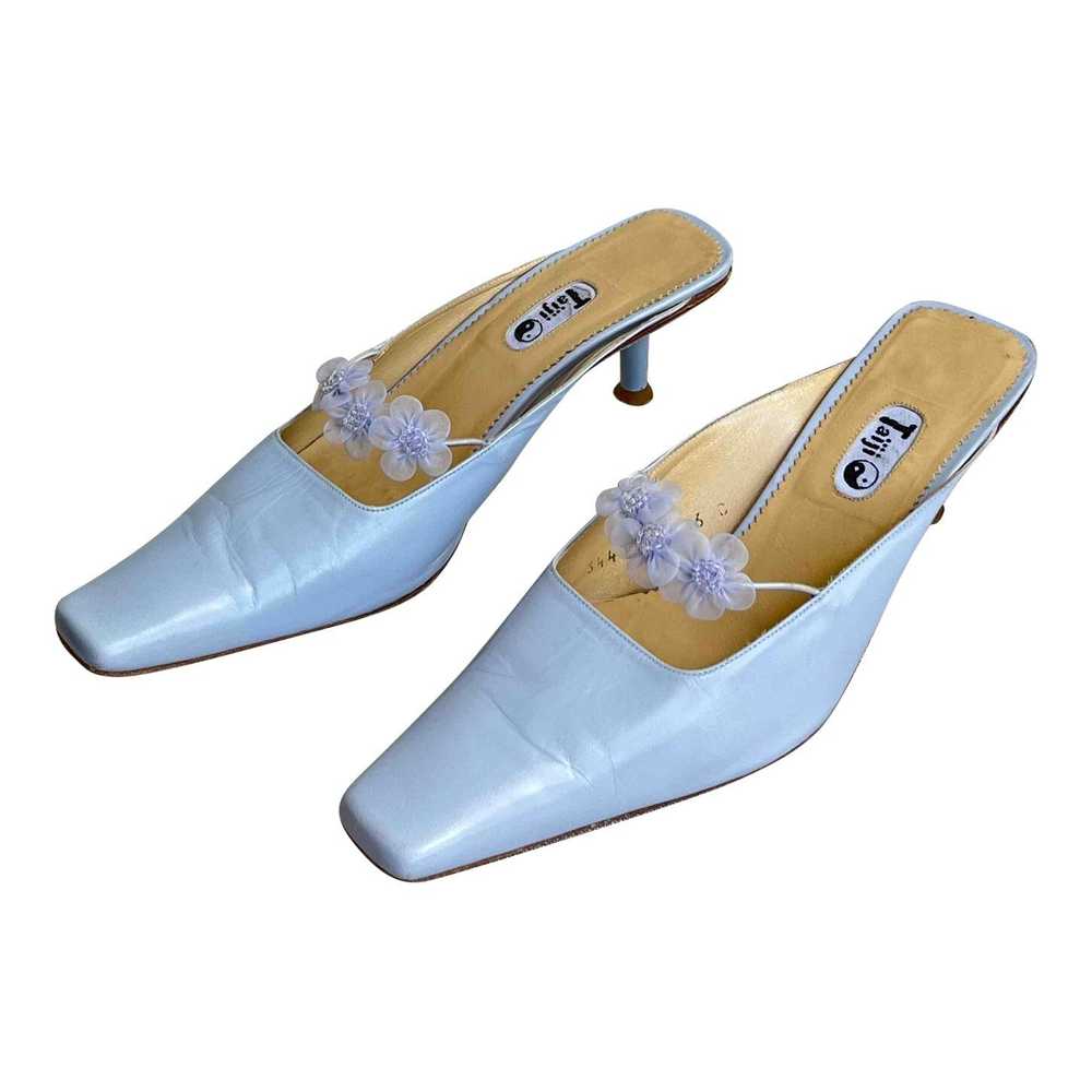 90's leather mules - Low heel mules, baby blue pa… - image 1