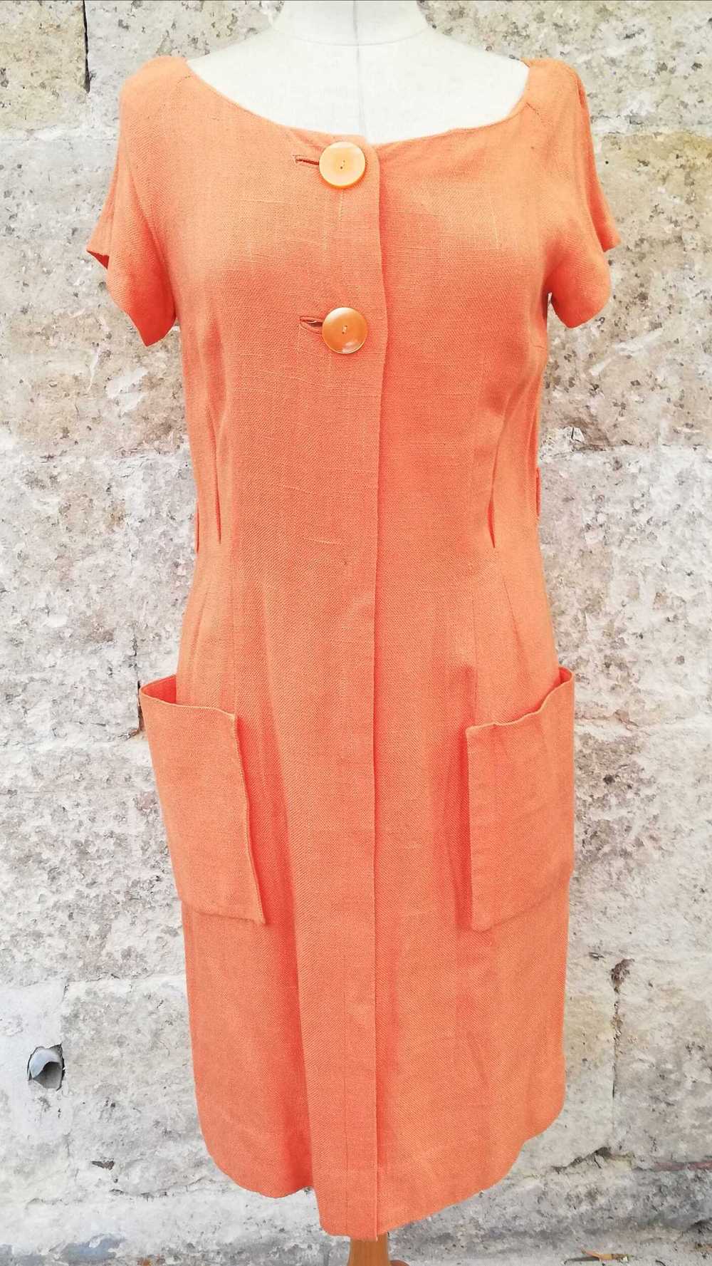 Robe en lin - Robe en lin orange année 70 petites… - image 2