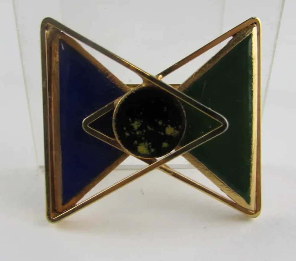 Geometric Modernist Gold Tone Pin With Rich Blue,… - image 10