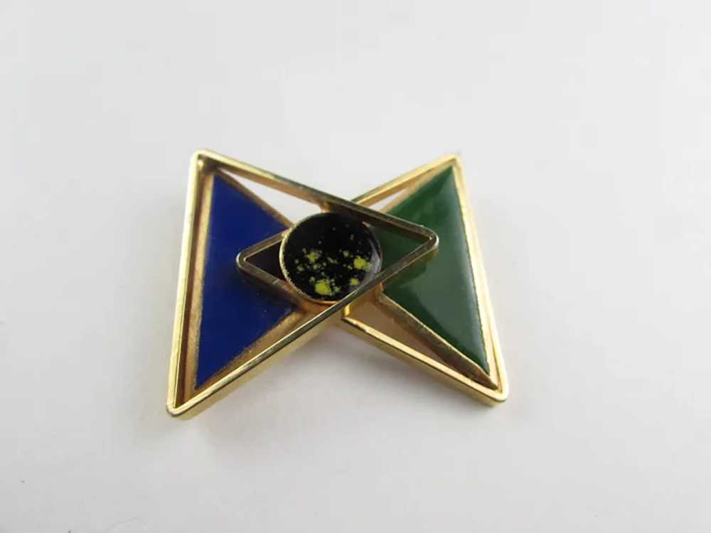 Geometric Modernist Gold Tone Pin With Rich Blue,… - image 11