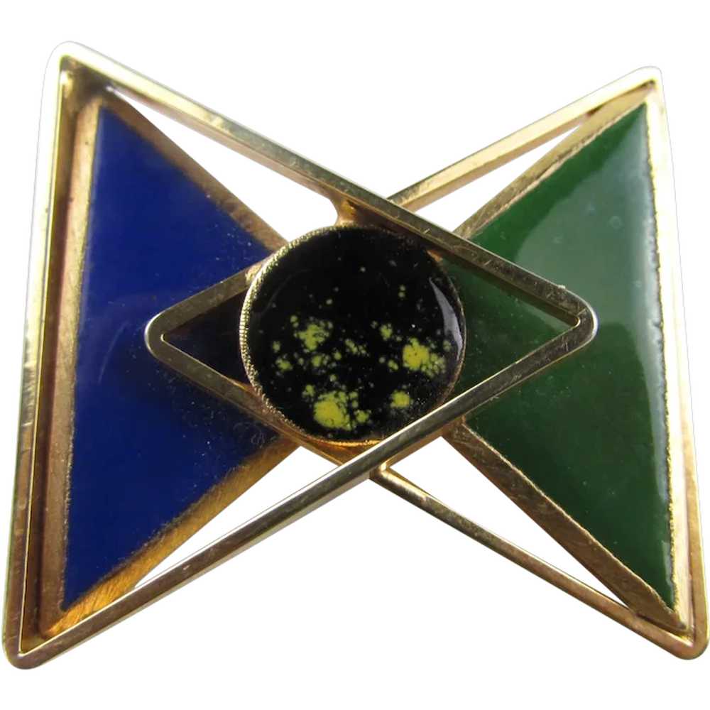 Geometric Modernist Gold Tone Pin With Rich Blue,… - image 1