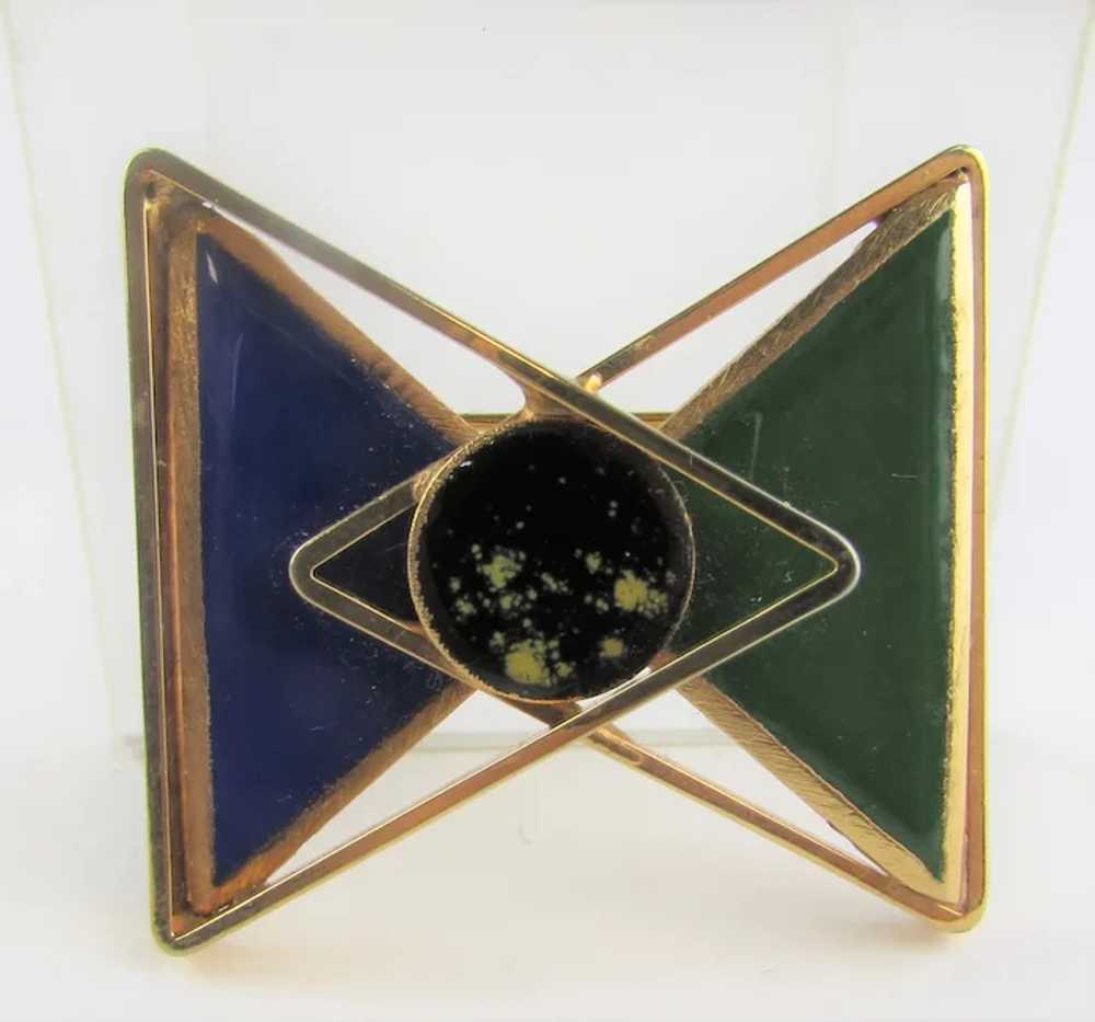 Geometric Modernist Gold Tone Pin With Rich Blue,… - image 2