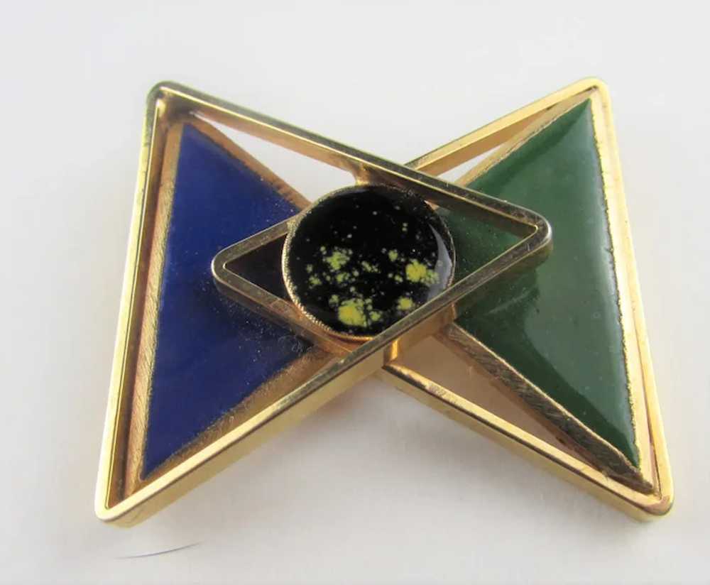 Geometric Modernist Gold Tone Pin With Rich Blue,… - image 4