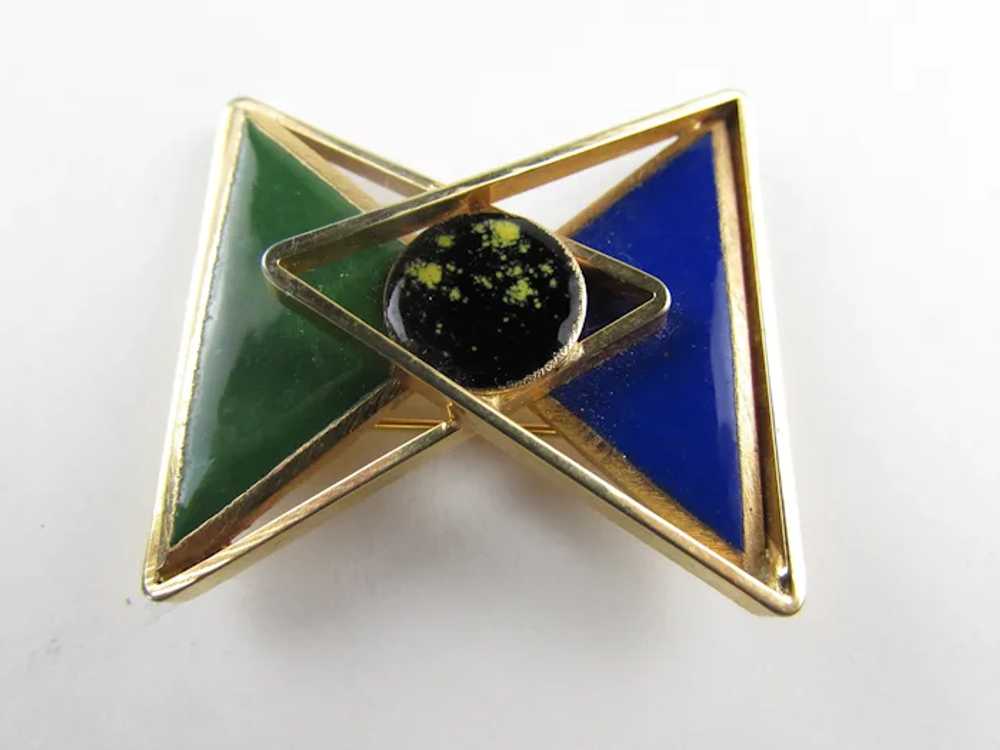 Geometric Modernist Gold Tone Pin With Rich Blue,… - image 6