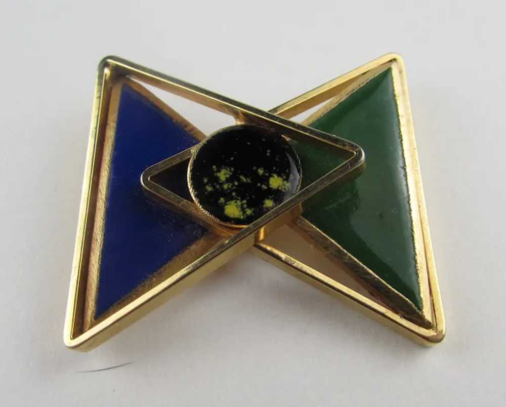 Geometric Modernist Gold Tone Pin With Rich Blue,… - image 8