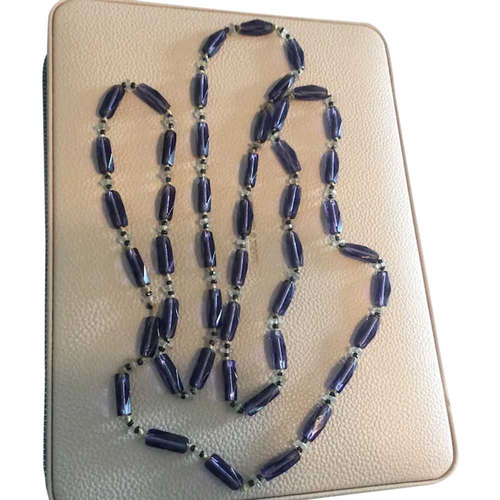 Art DecoFaceted Purple Glass Bead Necklace Sautoi… - image 1