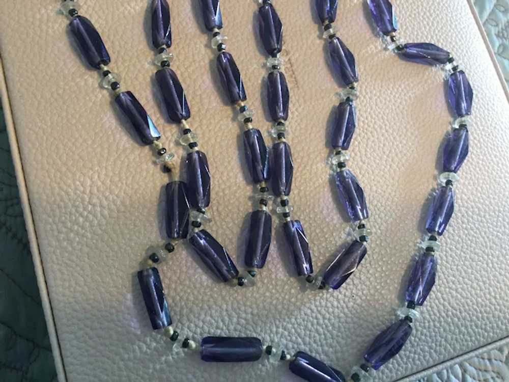 Art DecoFaceted Purple Glass Bead Necklace Sautoi… - image 2