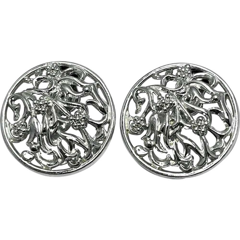 Vintage Tara Silver Circle Earrings - image 1