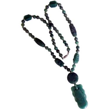 Carved Jade /Jadeite beaded necklace with Carved J