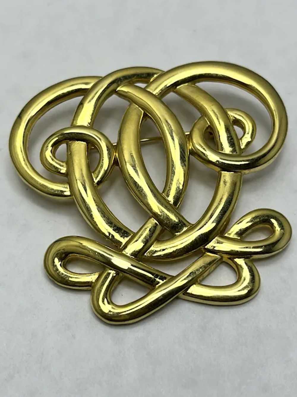 Vintage Gold Swirl Brooch Pin - image 3