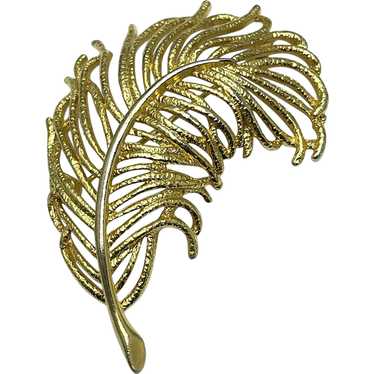 Vintage Gold Feather Brooch Pin - image 1