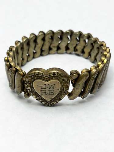 c 1900 Antique Victorian Charm Bracelet Sterling Silver Floral Heart Lock  Monogr