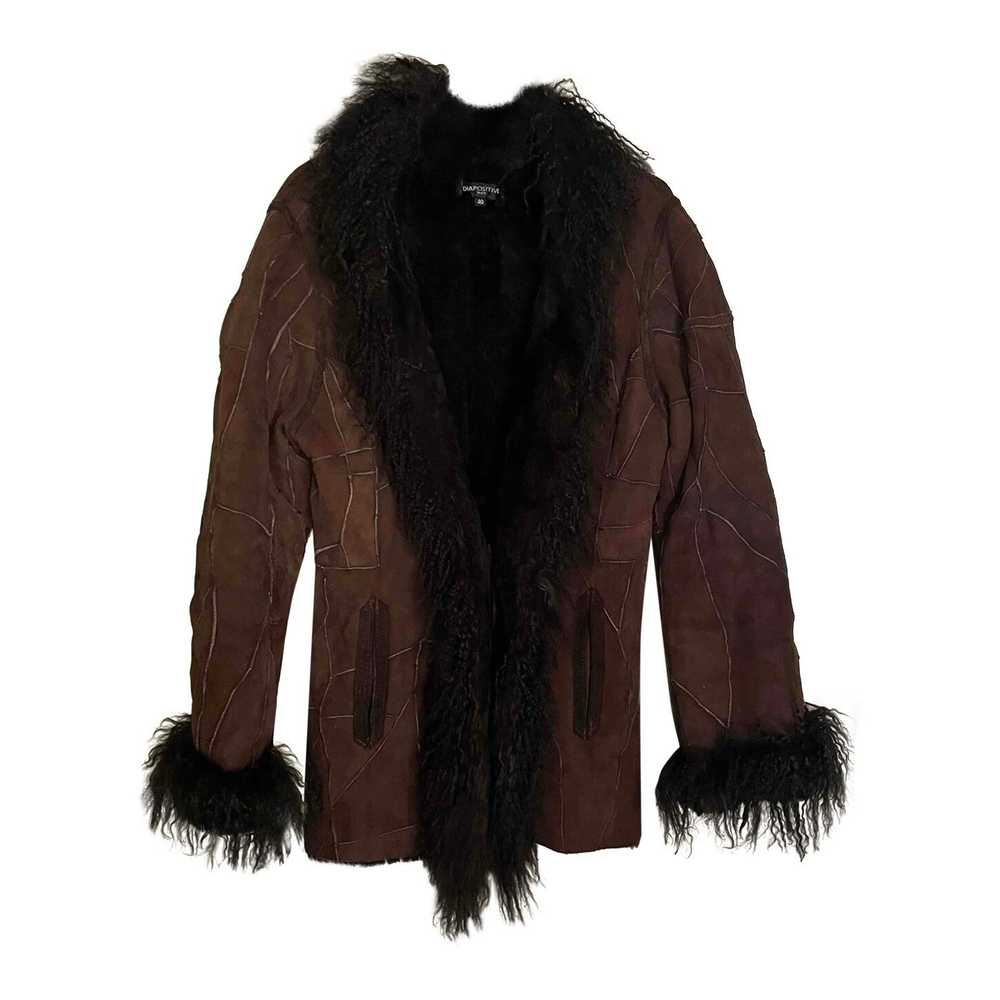 Shearling coat - Shearling coat, brown, in patchw… - image 1