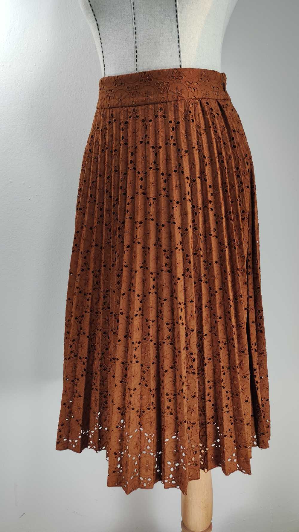 Sezane Brown Lace Skirt Pleated - image 2