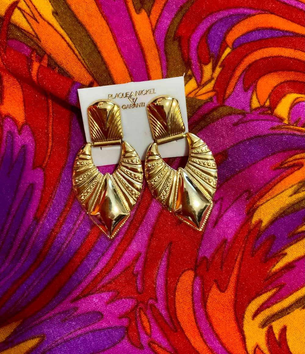 Golden metal earrings - Clip-on earrings, gold me… - image 4