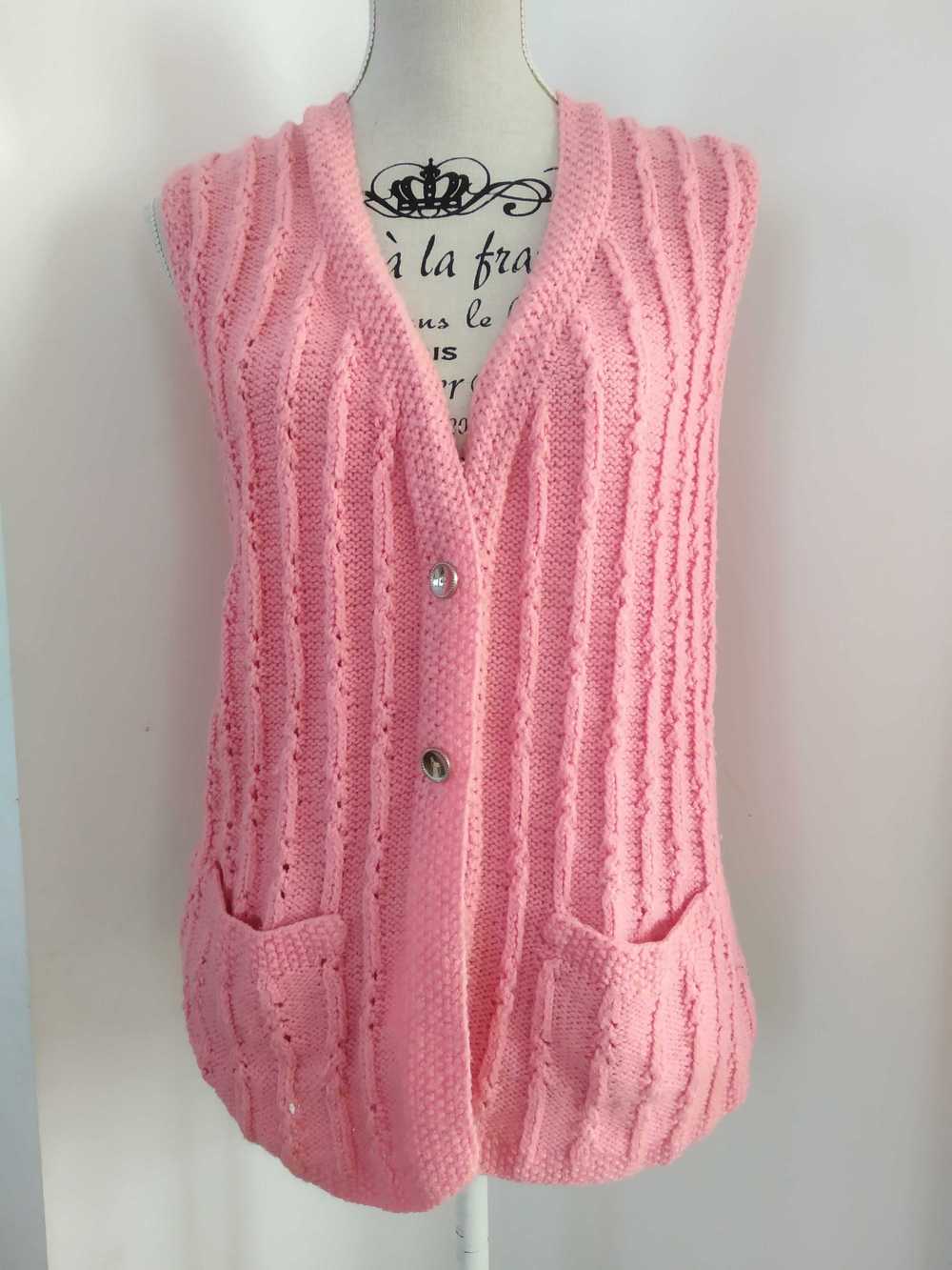 Knit vest - Handmade/ handmade pink sleeveless kn… - image 5