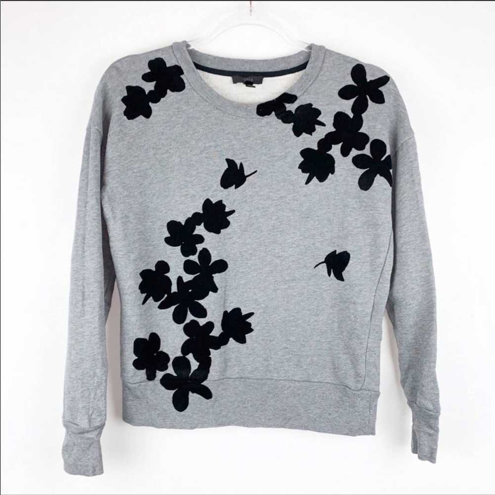 J.Crew J CREW Light Grey Black Floral Sweater Pul… - image 2