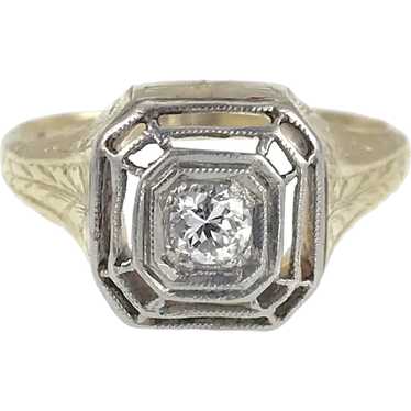 Art Deco 14K, Platinum & Diamond Ring