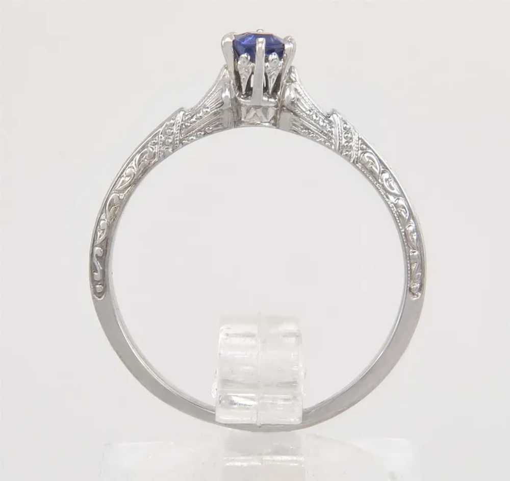 Antique .31ct Blue Sapphire 14K White Gold Art De… - image 3