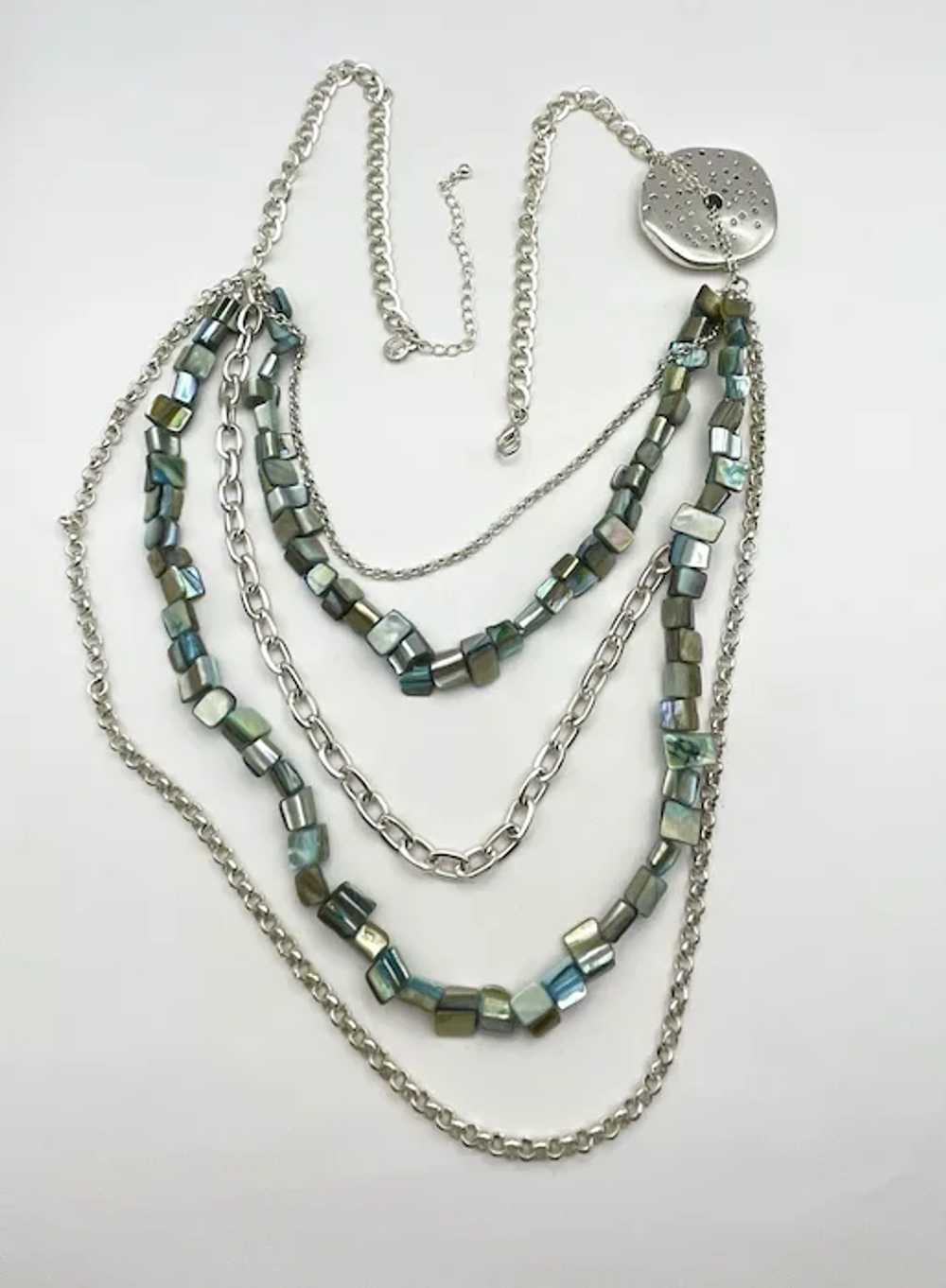 Multi Strand Polished Shell and Silvertone Neckla… - image 10