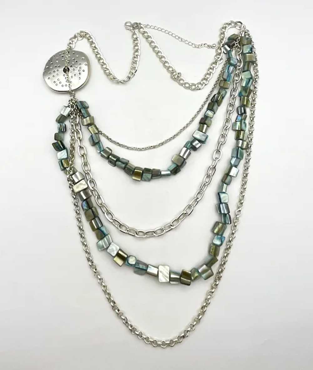 Multi Strand Polished Shell and Silvertone Neckla… - image 3