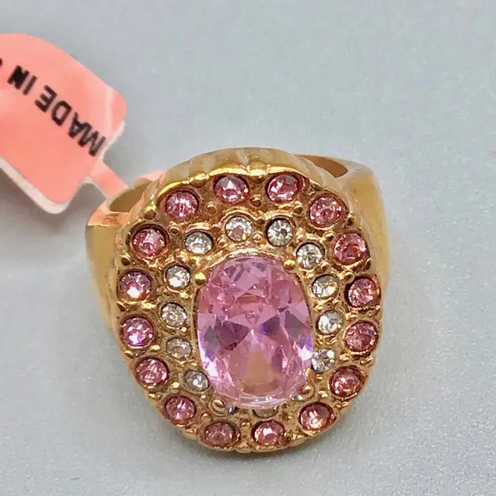 Pink Rhinestones Ring Size 8 Gold Plated with Pin… - image 2