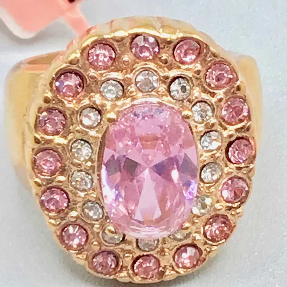 Pink Rhinestones Ring Size 8 Gold Plated with Pin… - image 4
