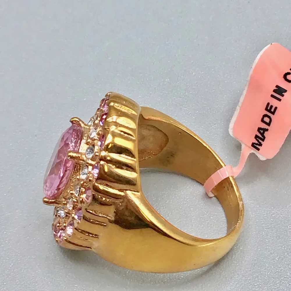 Pink Rhinestones Ring Size 8 Gold Plated with Pin… - image 5