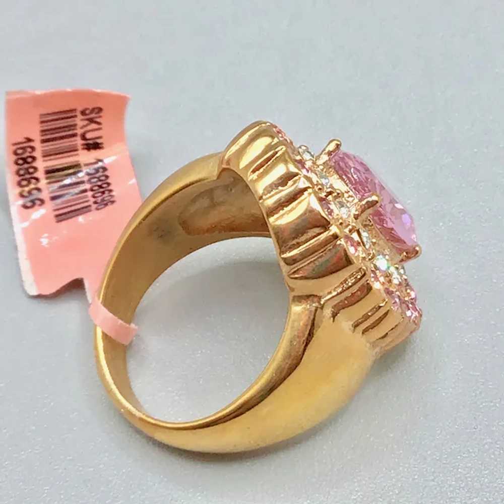 Pink Rhinestones Ring Size 8 Gold Plated with Pin… - image 7