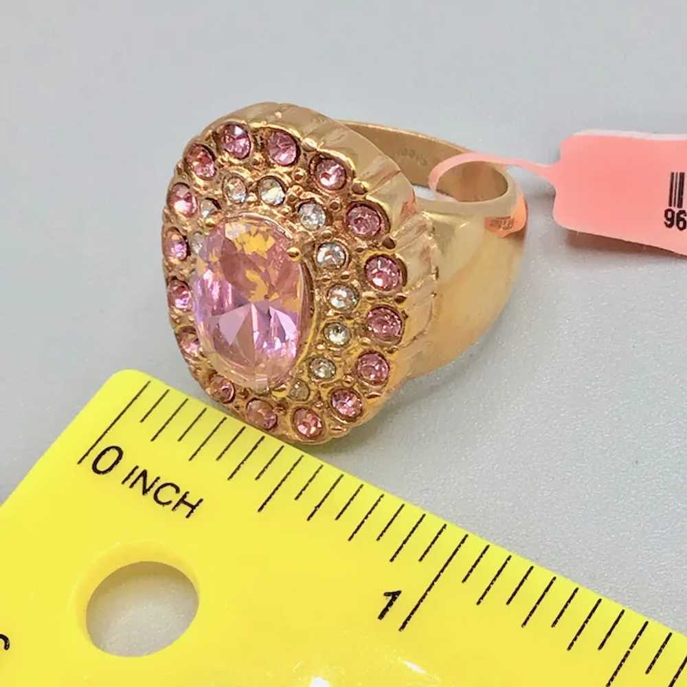 Pink Rhinestones Ring Size 8 Gold Plated with Pin… - image 8