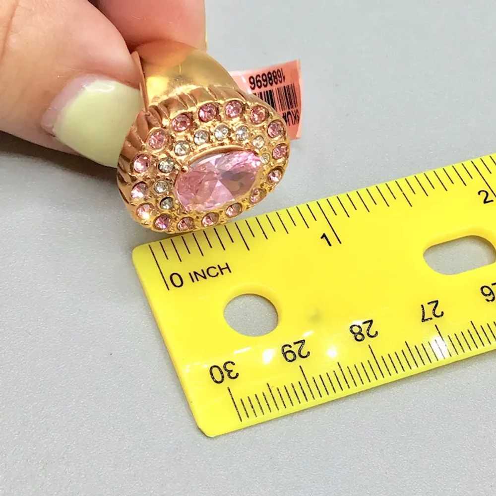 Pink Rhinestones Ring Size 8 Gold Plated with Pin… - image 9