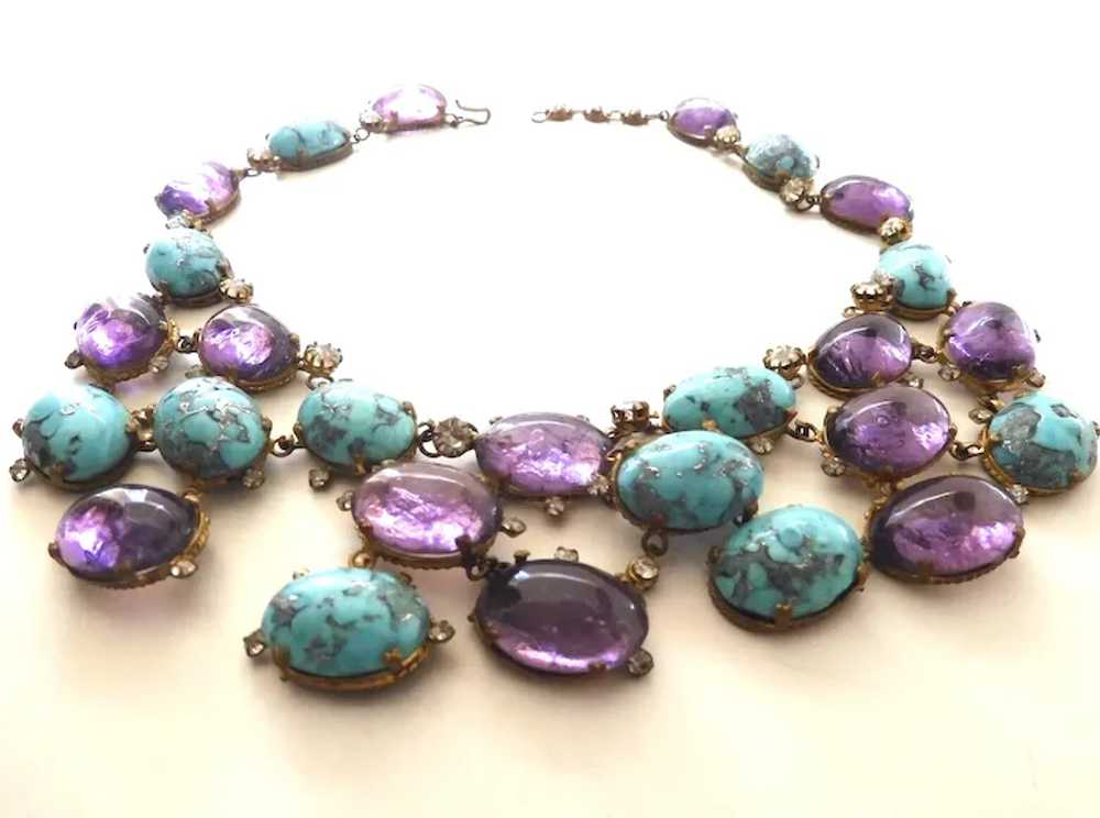 MADE IN FRANCE Amethyst Poured Glass Turquoise Ma… - image 2