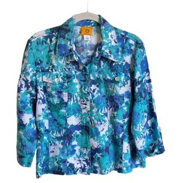Ruby Rd. 3/4 Sleeve Linen Button Up Print Jacket … - image 1