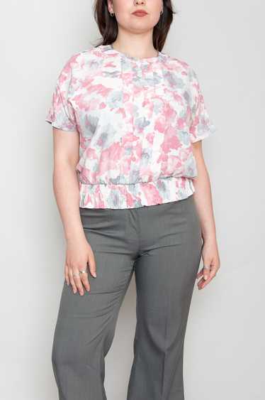 Flower Top With Small Peplum Pink With Pattern