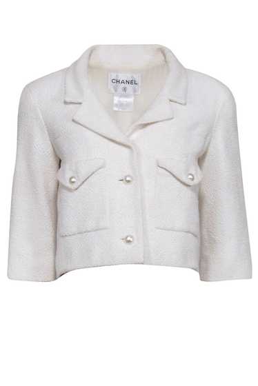 Chanel - Cream Boucle Tweed Blazer w/ Faux Pearl … - image 1