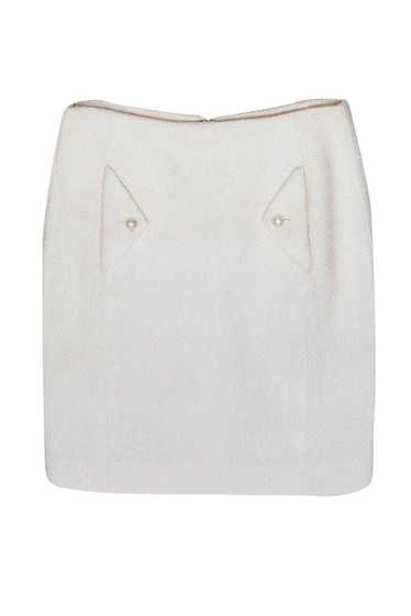 Chanel - Cream Boucle Tweed Skirt w/ Faux Pearl Ac
