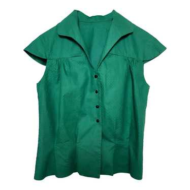Cotton shirt - Embossed cotton shirt, emerald gre… - image 1