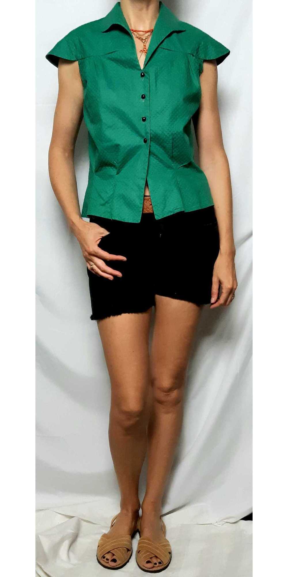 Cotton shirt - Embossed cotton shirt, emerald gre… - image 5