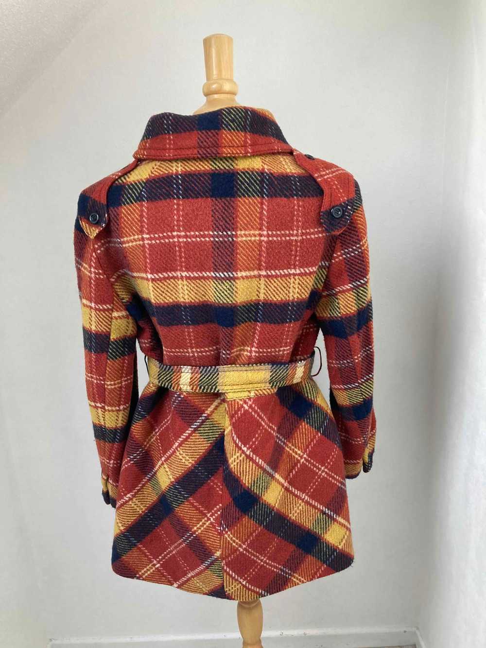 wool coat - Wool tartan coat, red satin lining, d… - image 3