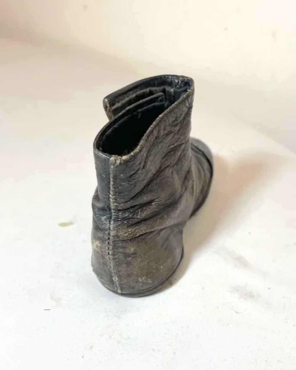 Antique handmade 19th century leather baby infant… - image 3