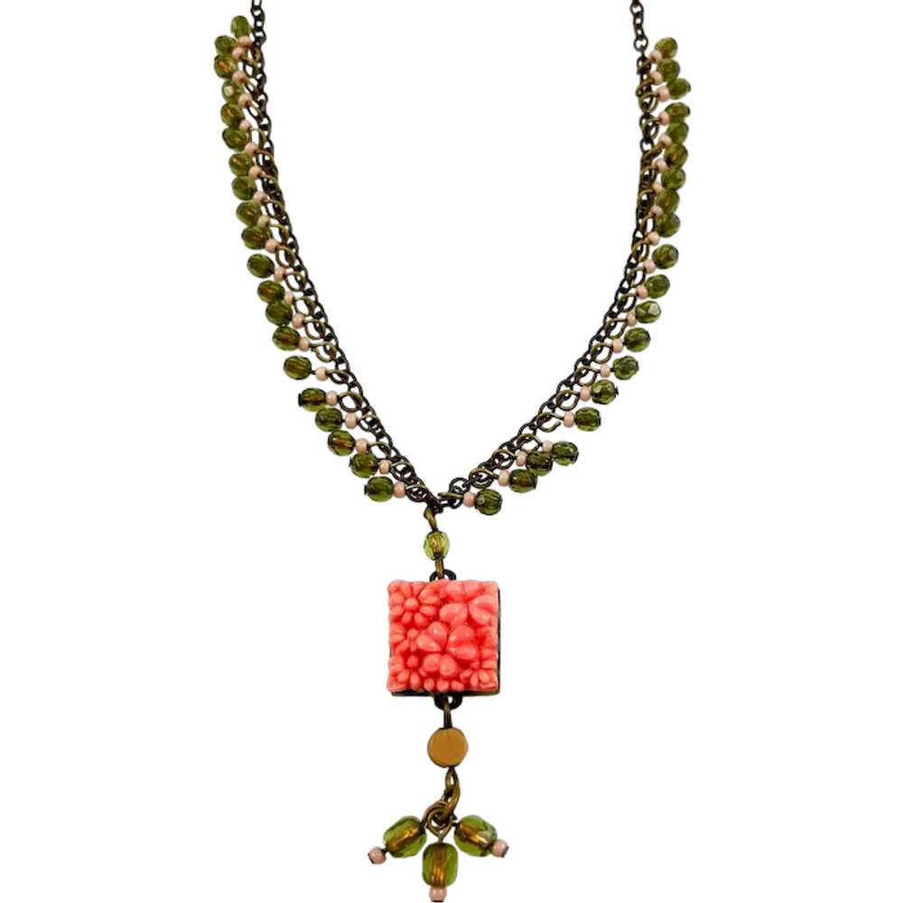 Coral & Green Designer Necklace by David Aubrey - image 1